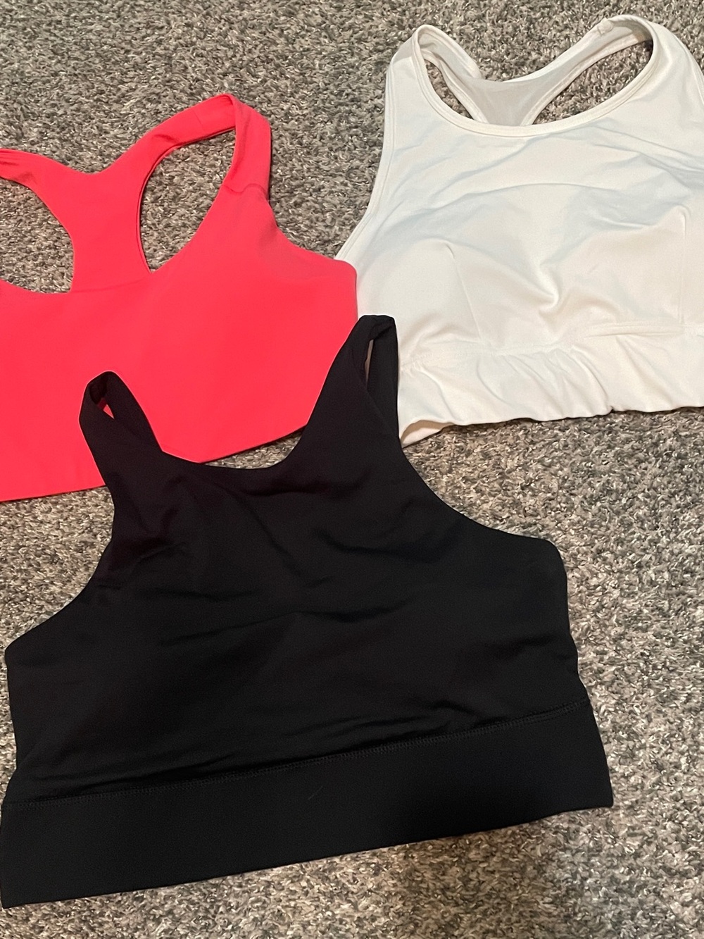 3-Pack Racerback Sports Bra Bundle - Black, White, Coral